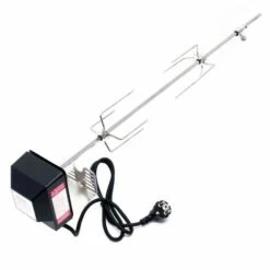 WILTEC Tournebroche BBQ 70cm 230V En Acier Affiné 2 Fourches Incluses Broches Grillade Rôtisserie