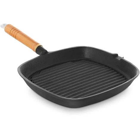 ROYAL CATERING Poêle À Frire Carrée En Fonte À Grill Nervuré Manche Bois Bord 1 8 Cm 25X25 Cm - Noir 5 ROYAL CATERING Poêle À Frire Carrée En Fonte À Grill Nervuré Manche Bois Bord 1 8 Cm 25X25 Cm - Noir – Image 5