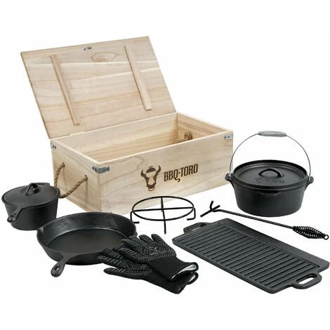 BBQ-Toro Dutch Oven Set | 8 Pièces | Avec Boîte En Bois 1 BBQ-Toro Dutch Oven Set | 8 Pièces | Avec Boîte En Bois