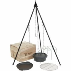 BBQ-Toro Dutch Oven Kit Dans Une Boîte En Bois | 6 Pièces | Ensemble De Cuisson En Fonte