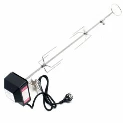 WILTEC Tournebroche BBQ 82cm 230V En Acier Affiné 2 Fourches Incluses Broches Grillade Rôtisserie