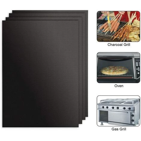Tapis De Cuisson Pour Barbecue Et Four, Lot De 4 Tapis BBQ Anti-adhérent Réutilisable Nettoyable, Idéal Au Gaz Charbon, 330 X 400 X 0.2 Mm LangRay - Noir 3 Tapis De Cuisson Pour Barbecue Et Four, Lot De 4 Tapis BBQ Anti-adhérent Réutilisable Nettoyable, Idéal Au Gaz Charbon, 330 X 400 X 0.2 Mm LangRay - Noir – Image 3