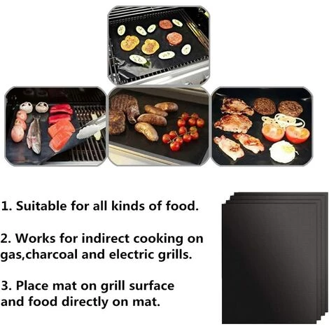 Tapis De Cuisson Pour Barbecue Et Four, Lot De 4 Tapis BBQ Anti-adhérent Réutilisable Nettoyable, Idéal Au Gaz Charbon, 330 X 400 X 0.2 Mm LangRay - Noir 4 Tapis De Cuisson Pour Barbecue Et Four, Lot De 4 Tapis BBQ Anti-adhérent Réutilisable Nettoyable, Idéal Au Gaz Charbon, 330 X 400 X 0.2 Mm LangRay - Noir – Image 4