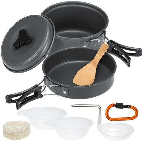 ASUPERMALL Batterie De Cuisine De Camping, 10 Pieces 1 ASUPERMALL Batterie De Cuisine De Camping, 10 Pieces