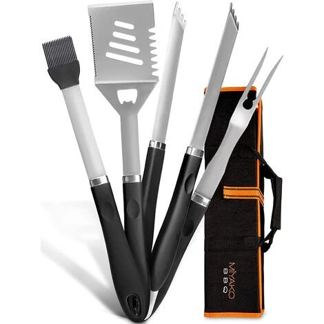 DEUBA Set 5 Ustensiles De Barbecue Pince Fourchette Spatule Pinceau Sac BBQ Acier Inox 1 DEUBA Set 5 Ustensiles De Barbecue Pince Fourchette Spatule Pinceau Sac BBQ Acier Inox