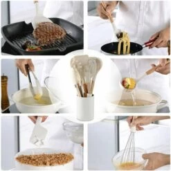 ASUPERMALL Batterie De Cuisine En Silicone De 10, Batterie De Cuisine Antiadhésive Résistante à La Chaleur Avec Manche En Bois, Y Compris Seau De Rangement 9 ASUPERMALL Batterie De Cuisine En Silicone De 10, Batterie De Cuisine Antiadhésive Résistante à La Chaleur Avec Manche En Bois, Y Compris Seau De Rangement -Accessoires de barbecue Soldes 27737076 5