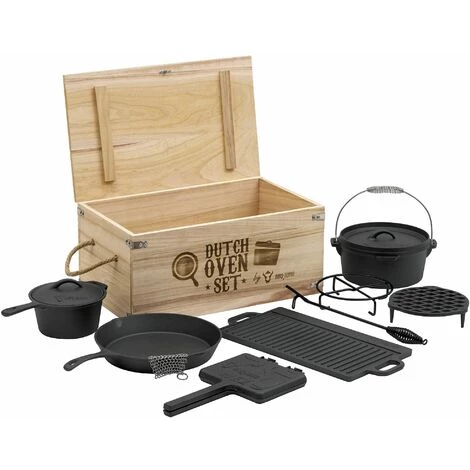 BBQ-Toro Dutch Oven Set Dans Une Boîte En Bois (10 Pièces) | Fonte - Déjà Brûlé 1 BBQ-Toro Dutch Oven Set Dans Une Boîte En Bois (10 Pièces) | Fonte - Déjà Brûlé