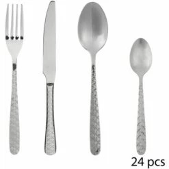 SECRET DE GOURMET Ménagère 24 Pièces Flora - Inox - 17 X 27,5 - Argent