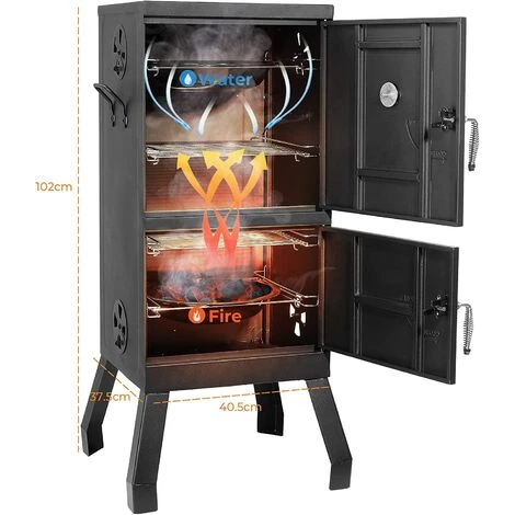 FIXKIT Barbecue à Charbon ;barbecue Fumeur Baril Fumant Gril Avec Thermomètre Et Poignée, Pour 5-10 Personnes, Pour Le Camping Et La Garden-party, 102 * 40.5 * 37.5 Cm, Grande Capacité, Noir, Carré 3 FIXKIT Barbecue à Charbon ;barbecue Fumeur Baril Fumant Gril Avec Thermomètre Et Poignée, Pour 5-10 Personnes, Pour Le Camping Et La Garden-party, 102 * 40.5 * 37.5 Cm, Grande Capacité, Noir, Carré – Image 3