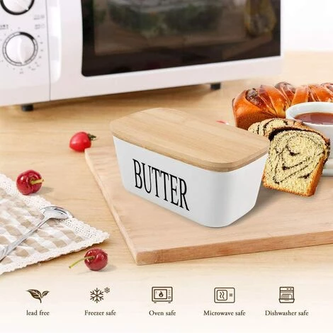 LITZEE Beurrier En Porcelaine Avec Couteau Et Couvercle En Bois Pour 250 G Blanc 16,5 X 10 X 7,5 Cm 5 LITZEE Beurrier En Porcelaine Avec Couteau Et Couvercle En Bois Pour 250 G Blanc 16,5 X 10 X 7,5 Cm – Image 5