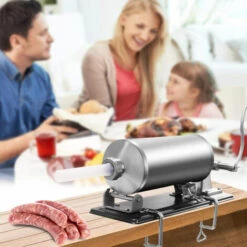 SKECTEN Machine à Saucisse Poussoir à Saucisse 4 Tubes Différantes Viande Hachée En Acier Inoxydable Hachoir à Viande Manuel 3.6L