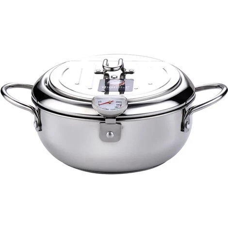 HAPPYSHOPPING Friteuse Tempura Domestique Japonaise A Controle De Temperature Friteuse En Acier Inoxydable 20cm Avec Thermometre, Argent - Argent 2 HAPPYSHOPPING Friteuse Tempura Domestique Japonaise A Controle De Temperature Friteuse En Acier Inoxydable 20cm Avec Thermometre, Argent - Argent – Image 2