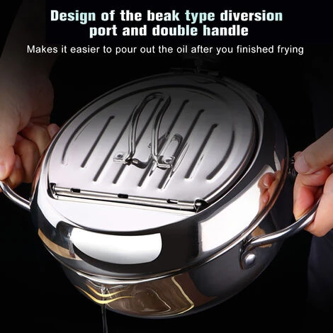 HAPPYSHOPPING Friteuse Tempura Domestique Japonaise A Controle De Temperature Friteuse En Acier Inoxydable 20cm Avec Thermometre, Argent - Argent 5 HAPPYSHOPPING Friteuse Tempura Domestique Japonaise A Controle De Temperature Friteuse En Acier Inoxydable 20cm Avec Thermometre, Argent - Argent – Image 5