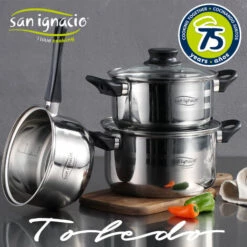 SAN IGNACIO Batterie De Cuisine 5 Pcs + 3 Poêles Ø 16/20/24 Cm - Gris Argenté 8 SAN IGNACIO Batterie De Cuisine 5 Pcs + 3 Poêles Ø 16/20/24 Cm - Gris Argenté -Accessoires de barbecue Soldes 34737114 4