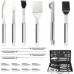 TODECO 18 Pcs Ustensiles Barbecue,Kit Barbecue En Acier Inoxydable, Outils Barbecue PortableMallette En Aluminium, Matériau: Alliage En Aluminium