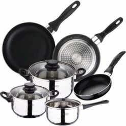 San Ignacio PK329 Set De 3 Poêles + Batterie De Cuisine 5 Pièces, Chromé
