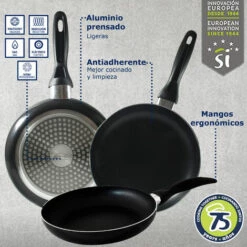 San Ignacio PK329 Set De 3 Poêles + Batterie De Cuisine 5 Pièces, Chromé 9 San Ignacio PK329 Set De 3 Poêles + Batterie De Cuisine 5 Pièces, Chromé -Accessoires de barbecue Soldes 35327146 5