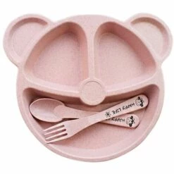 BRIDAY Lot De 3 Assiettes Enfant, Assiette Bébé, Assiette Enfant Vaisselle Enfant Stable Passe Au Lave-vaisselle Et Au Micro-ondes Avec Cuillère Et Fourchette -Accessoires de barbecue Soldes 35562429 5