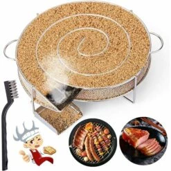 BETTERLIFE Générateur De Fumée Froide Pour Fumoir Fumage Viande Poisson Avec Brosse Nettoyage Grille Barbecue（Rond -25*18*4cm)