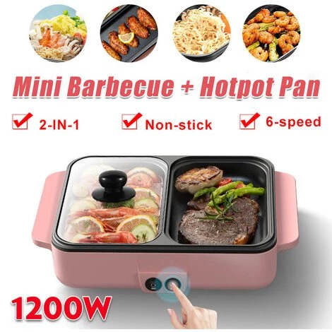 TIGA 2 En 1 Multifonction 1400W Cuisson électrique Hot Pot Cuiseur Barbecue Grill Hot Pot Nouilles ?ufs Soupe Barbecue Plaque De Gril Antiadhésive Barbecue Pan (Rose, Prise EU 220V) 2 TIGA 2 En 1 Multifonction 1400W Cuisson électrique Hot Pot Cuiseur Barbecue Grill Hot Pot Nouilles ?ufs Soupe Barbecue Plaque De Gril Antiadhésive Barbecue Pan (Rose, Prise EU 220V) – Image 2