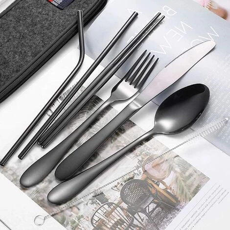 Kueatily 8 Pièces Couverts De Camping, Couverts De Table Acier Inoxydable,Voyage Avec étui Portable Acier Inoxydable Table Couverts Avec Organiseur Pour Pique-Nique Maison Cuisine école Lunch Box(Noir) 3 Kueatily 8 Pièces Couverts De Camping, Couverts De Table Acier Inoxydable,Voyage Avec étui Portable Acier Inoxydable Table Couverts Avec Organiseur Pour Pique-Nique Maison Cuisine école Lunch Box(Noir) – Image 3