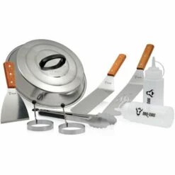 BBQ-Toro Set D'accessoires Pour Plancha De Barbecue En Acier Inoxydable (9 Pièces) | Ensemble Pour Plancha De Barbecue Avec Cloche Chauffante, Spatule, Pince à Barbecue, Flacons, Formes D'oeufs | Outils De Barbecue Teppanyaki
