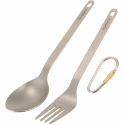 TOMSHOO Titanium Vaisselle Diner Frok Spoon Couverts Couverts Avec Sac De Rangement Mousqueton Pour La Maison Camping En Plein Air, Modele : Fourchette Et Cuillere