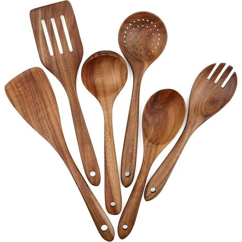 ABCRITAL Batterie De Cuisine En Bois, Ensemble De 6 Pièces, Ensemble D'Ustensiles De Cuisine, Batterie De Cuisine Antiadhésive, Spatule, Fourchette, Spatule Fendue, Cuillère À Soupe, Louche 1 ABCRITAL Batterie De Cuisine En Bois, Ensemble De 6 Pièces, Ensemble D'Ustensiles De Cuisine, Batterie De Cuisine Antiadhésive, Spatule, Fourchette, Spatule Fendue, Cuillère À Soupe, Louche