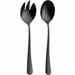 ILOVEMILAN Couverts à Salade Cuillère à Salade En Acier Inoxydable Cuillère Noire + Fourchette 2pcs