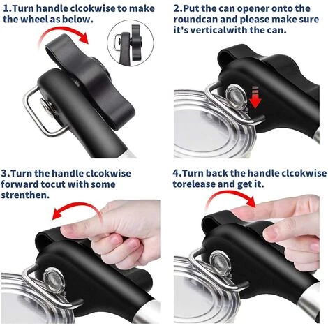 Ouvre-boîte Manuel De Sécurité, Ouvre-boîte En Acier Inoxydable Conception Ergonomique Et Antidérapante Avec Bord Lisse, Coupe Sans Arêtes Vives, Couvercle Pouvant être Remis En Place (noir) GrooFoo 3 Ouvre-boîte Manuel De Sécurité, Ouvre-boîte En Acier Inoxydable Conception Ergonomique Et Antidérapante Avec Bord Lisse, Coupe Sans Arêtes Vives, Couvercle Pouvant être Remis En Place (noir) GrooFoo – Image 3