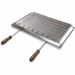 FONDERIA BONGIOVANNI Grille En Acier Inoxydable Pour Poêle Cheminée Barbecue Avec Poignées En Bois Amovibles Choisissez La Taille: 67x40 Cm