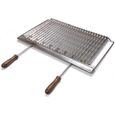 FONDERIA BONGIOVANNI Grille En Acier Inoxydable Pour Poêle Cheminée Barbecue Avec Poignées En Bois Amovibles Choisissez La Taille: 67x40 Cm 1 FONDERIA BONGIOVANNI Grille En Acier Inoxydable Pour Poêle Cheminée Barbecue Avec Poignées En Bois Amovibles Choisissez La Taille: 67x40 Cm