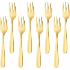 ABCRITAL Fourchette À Gâteau En Acier Inoxydable Fourchette À Fruits À 3 Broches, Ensemble De Fourchettes En Or De 8 Pièces, Poli Miroir Idéal Pour Le Dessert De Fête De Mariage