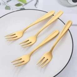 ABCRITAL Fourchette À Gâteau En Acier Inoxydable Fourchette À Fruits À 3 Broches, Ensemble De Fourchettes En Or De 8 Pièces, Poli Miroir Idéal Pour Le Dessert De Fête De Mariage -Accessoires de barbecue Soldes 40002010 4