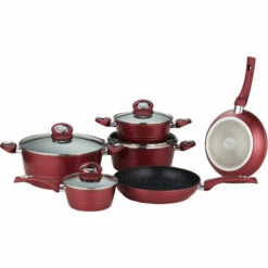 HERZBERG COOKING Herzberg HG-8079: Batterie De Cuisine Forgée De 10 Pièces Bordeaux - Rouge