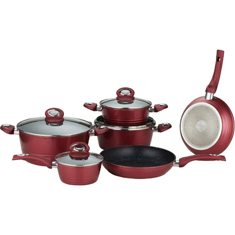 HERZBERG COOKING Herzberg HG-8079: Batterie De Cuisine Forgée De 10 Pièces Bordeaux - Rouge 1 HERZBERG COOKING Herzberg HG-8079: Batterie De Cuisine Forgée De 10 Pièces Bordeaux - Rouge