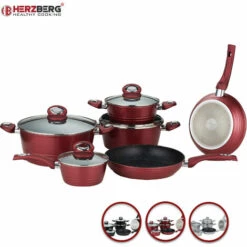 HERZBERG COOKING Herzberg HG-8079: Batterie De Cuisine Forgée De 10 Pièces Bordeaux - Rouge 6 HERZBERG COOKING Herzberg HG-8079: Batterie De Cuisine Forgée De 10 Pièces Bordeaux - Rouge -Accessoires de barbecue Soldes 41321132 3