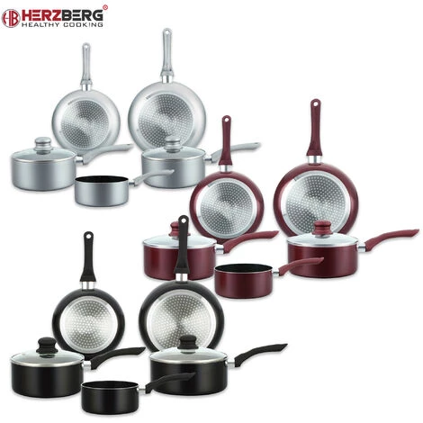 HERZBERG COOKING Herzberg HG-1020: Batterie De Cuisine Antiadhésive De 7 Pièces Avec Revêtement En Pierre Noire - Noir 2 HERZBERG COOKING Herzberg HG-1020: Batterie De Cuisine Antiadhésive De 7 Pièces Avec Revêtement En Pierre Noire - Noir – Image 2
