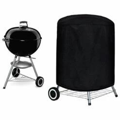 VERSAILLESFR Housse Barbecue(77 X 58 Cm), Rond Housse Bâche De Protection BBQ Couverture Anti-poussière Anti-UV Anti-Pluie Pour Grill à Gaz Électrique Jardin Patio Weber Avec Sac De Rangement(Noir)