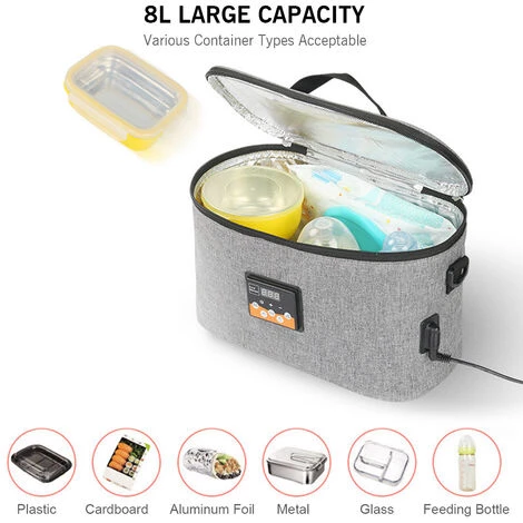 HAPPYSHOPPING Four Portable 12V Rechauffeur De Nourriture De Voiture Mini Four Personnel Avec Affichage Numerique Temperature Preregle 8L Boite A Lunch Chauffage De Voiture Electrique Pour Road Trip Camping Pique-Nique Sur Le Go Travail De Bureau,modele:Gris 5 HAPPYSHOPPING Four Portable 12V Rechauffeur De Nourriture De Voiture Mini Four Personnel Avec Affichage Numerique Temperature Preregle 8L Boite A Lunch Chauffage De Voiture Electrique Pour Road Trip Camping Pique-Nique Sur Le Go Travail De Bureau,modele:Gris – Image 5