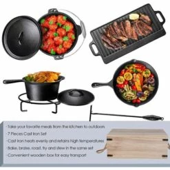 PEDY 7 Pièces Dutch Oven Set Avec Boîte De Bois Fours Hollandais D'extérieur Kit Marmite En Font Four, Casserole, Poêle, Plaque De Cuisson, Trépied Et Crochet Inclus 7 PEDY 7 Pièces Dutch Oven Set Avec Boîte De Bois Fours Hollandais D'extérieur Kit Marmite En Font Four, Casserole, Poêle, Plaque De Cuisson, Trépied Et Crochet Inclus -Accessoires de barbecue Soldes 42612703 3
