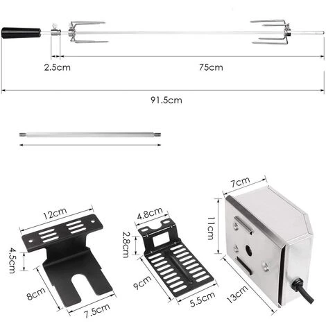 BAMNY 107CM BBQ Tourne Broche En Acier Inoxydable, Set De Broche à Griller, électrique Automatique Rotatif, Avec Moteur 4W 220-240V 50Hz, Certification CE, LFGB 5 BAMNY 107CM BBQ Tourne Broche En Acier Inoxydable, Set De Broche à Griller, électrique Automatique Rotatif, Avec Moteur 4W 220-240V 50Hz, Certification CE, LFGB – Image 5