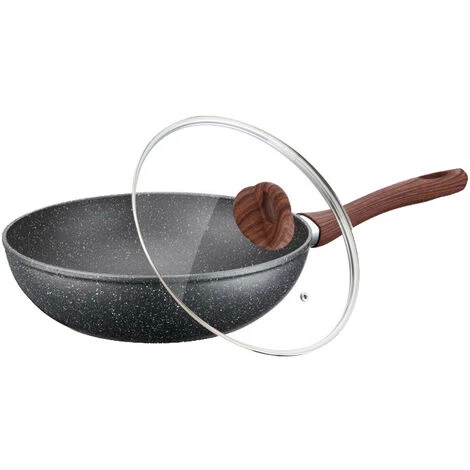 Peterhof PH-25325-28 : Wok De Revêtement En Marbre De 28 Cm Avec Couvercle En Verre 1 Peterhof PH-25325-28 : Wok De Revêtement En Marbre De 28 Cm Avec Couvercle En Verre