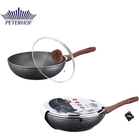 Peterhof PH-25325-28 : Wok De Revêtement En Marbre De 28 Cm Avec Couvercle En Verre 2 Peterhof PH-25325-28 : Wok De Revêtement En Marbre De 28 Cm Avec Couvercle En Verre – Image 2