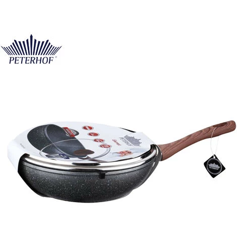 Peterhof PH-25325-28 : Wok De Revêtement En Marbre De 28 Cm Avec Couvercle En Verre 3 Peterhof PH-25325-28 : Wok De Revêtement En Marbre De 28 Cm Avec Couvercle En Verre – Image 3