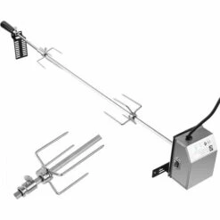 FEMOR 107CM BBQ Tournebroche Avec Moteur 4W 220-240V 50Hz Électrique Automatique Rotatif En Acier Inoxydable Pour Grill Barbecue, Certification CE, LFGB, Argent