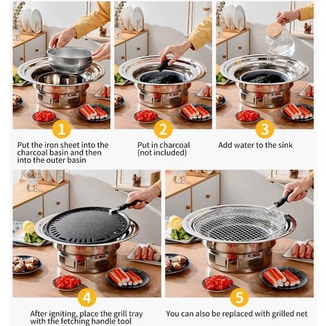 HAPPYSHOPPING 13 Pouces Coreen Barbecue Grill Multifonctionnel Charbon De Bois Barbecue Gril Rond Camping Rechaud De Table Fumeur Grill Grille Net Et Plateau Pour Cour Pique-nique Plage Barbecue, Modele : Argent 5 HAPPYSHOPPING 13 Pouces Coreen Barbecue Grill Multifonctionnel Charbon De Bois Barbecue Gril Rond Camping Rechaud De Table Fumeur Grill Grille Net Et Plateau Pour Cour Pique-nique Plage Barbecue, Modele : Argent – Image 5