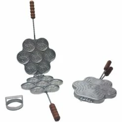 FONDERIA BONGIOVANNI Tigelliera 7 Places + Coupe Pâtes En Aluminium Pour Tigella Ou Crescentine + Recette De Cuisine