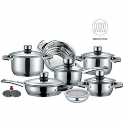 SILVANO Batterie De Cuisine 16 Pièces De Haute Qualité Thermomètre En Acier Inoxydable Intégré