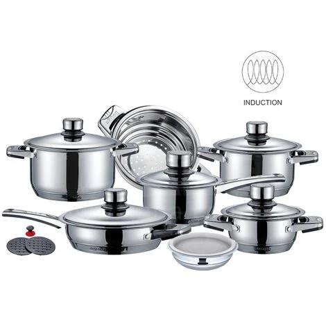 SILVANO Batterie De Cuisine 16 Pièces De Haute Qualité Thermomètre En Acier Inoxydable Intégré 1 SILVANO Batterie De Cuisine 16 Pièces De Haute Qualité Thermomètre En Acier Inoxydable Intégré